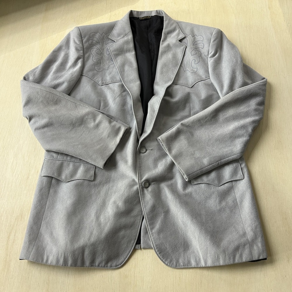 Pagano West Blazer Mens 46 Gray Western Embroidered Sport Coat Jacket Made USA